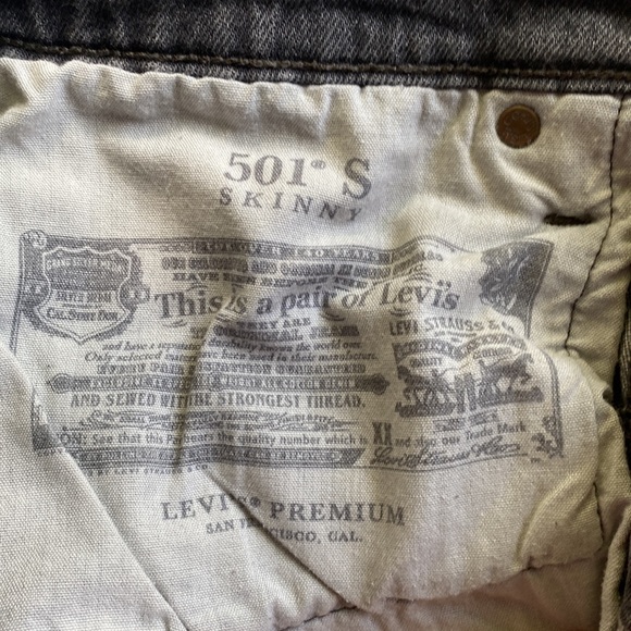 Levi’s 501 S Skinny Dark Gray Denim Jeans Size 31 - Picture 6 of 13